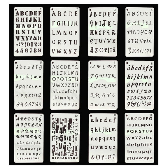 12 Sheets Calligraphy Stencils Bookmark Templates Numbers and Letters for Painting Drawing