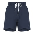 thumbnail image 5 of Pxkloy Bermuda Shorts for Women 2025 Summer High Waist Drawstring Tulip Leg Shorts Plus Size Cotton Linen Knee Length Pants Navy,XXXXL, 5 of 7