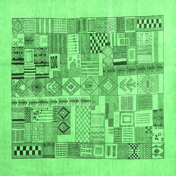 Ahgly Company Indoor Square Abstract Emerald Green Contemporary Area Rugs, 3' Square