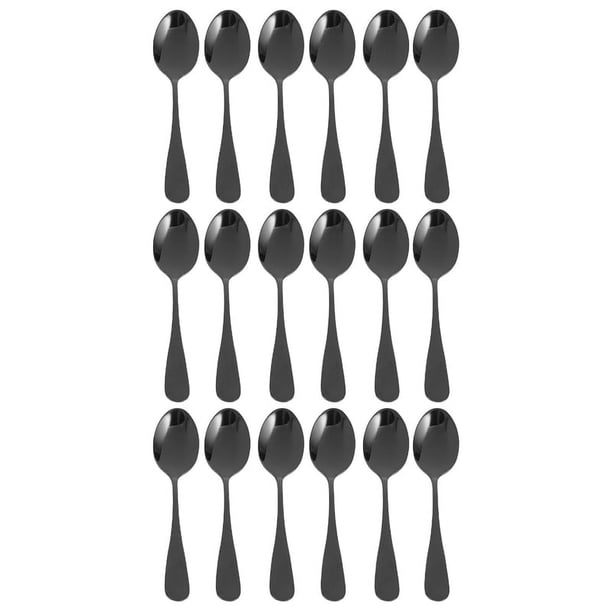 Cucharadas Negras Cucharadas, Mini Cucharas para Pastel de Acero Inoxidable, Cucharadas para Helado, Cucharaditas Pequeñas para Postre, Juego de 18 (Cucharas de Café Negro)