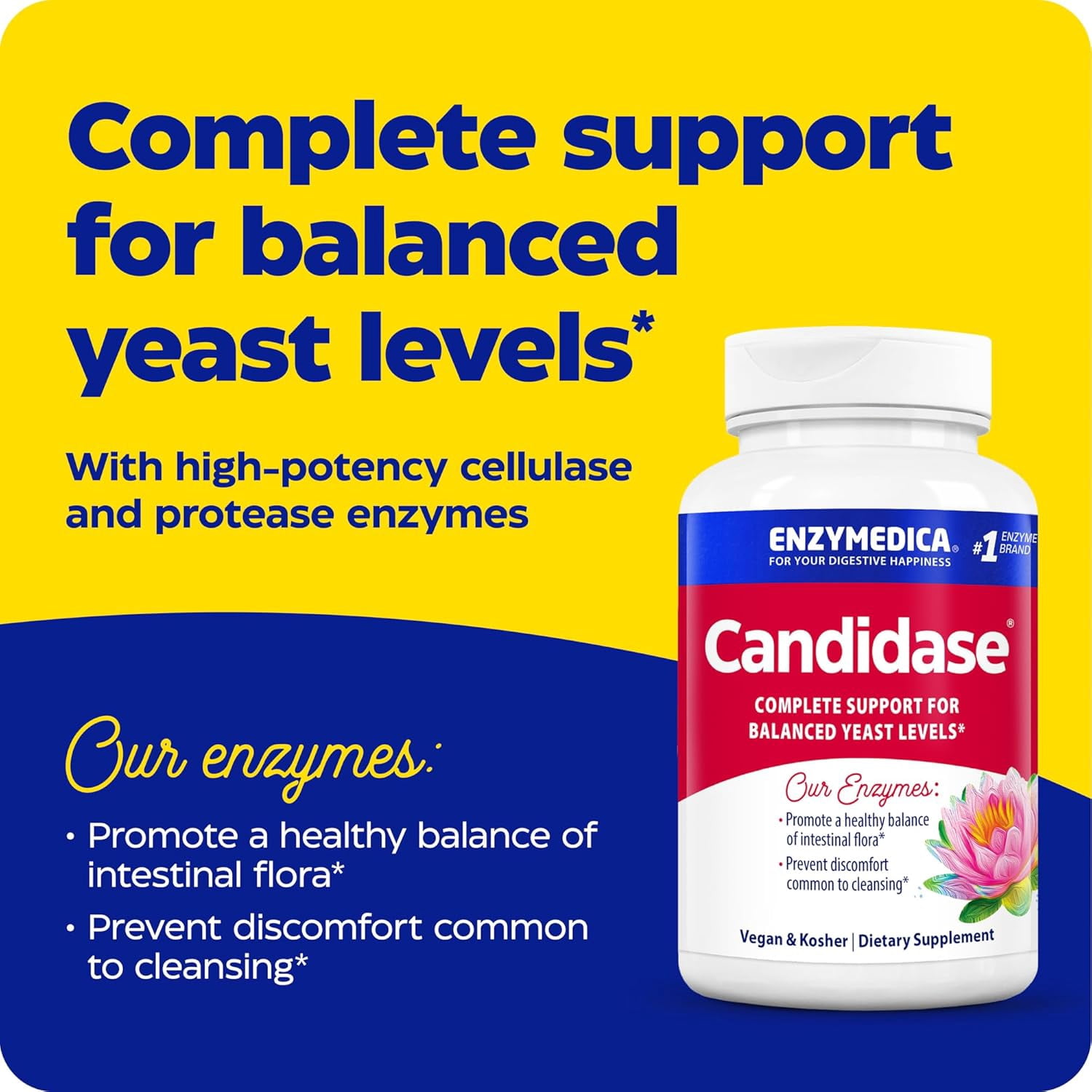Enzymedica, Candidase, 120 Capsules, Enzyme Supplement to Support Balanced Yeast Levels and Digestive Health, Vegan, 60 Servings