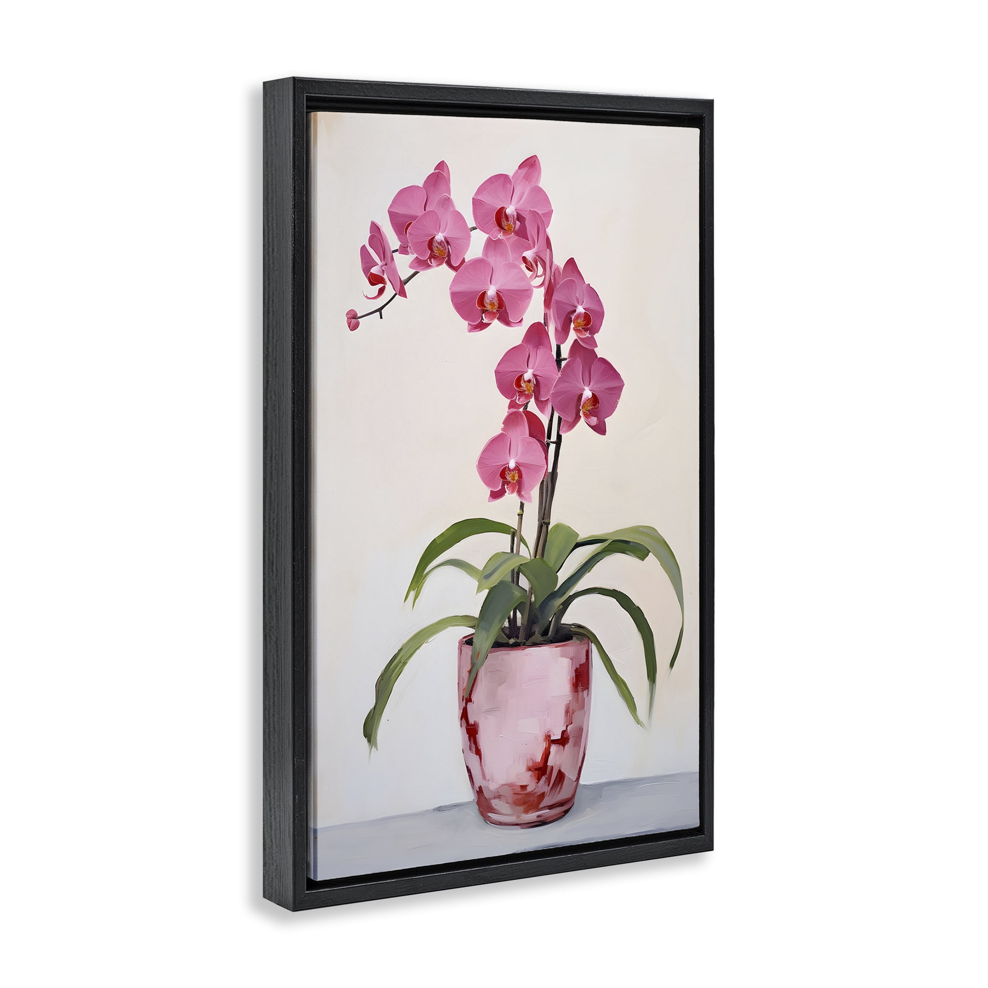 Stupell Industries Modern Pink Orchid Botanical & Floral Painting Black Floater Framed Art Print Wall Art, 21 x 31