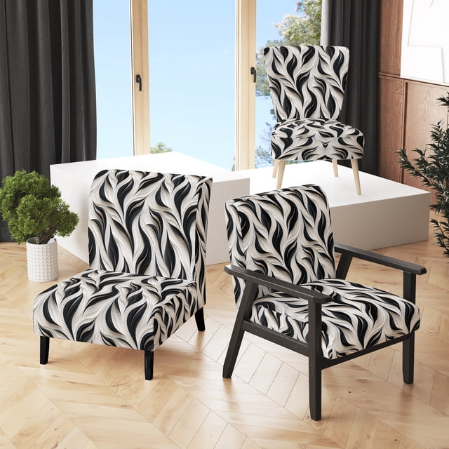 Designart « Minimalisme Élégant en Noir et Blanc I » Fauteuil d'Appoint Rembourré à Rayures Blanches - Fauteuil Moderne pour Salon