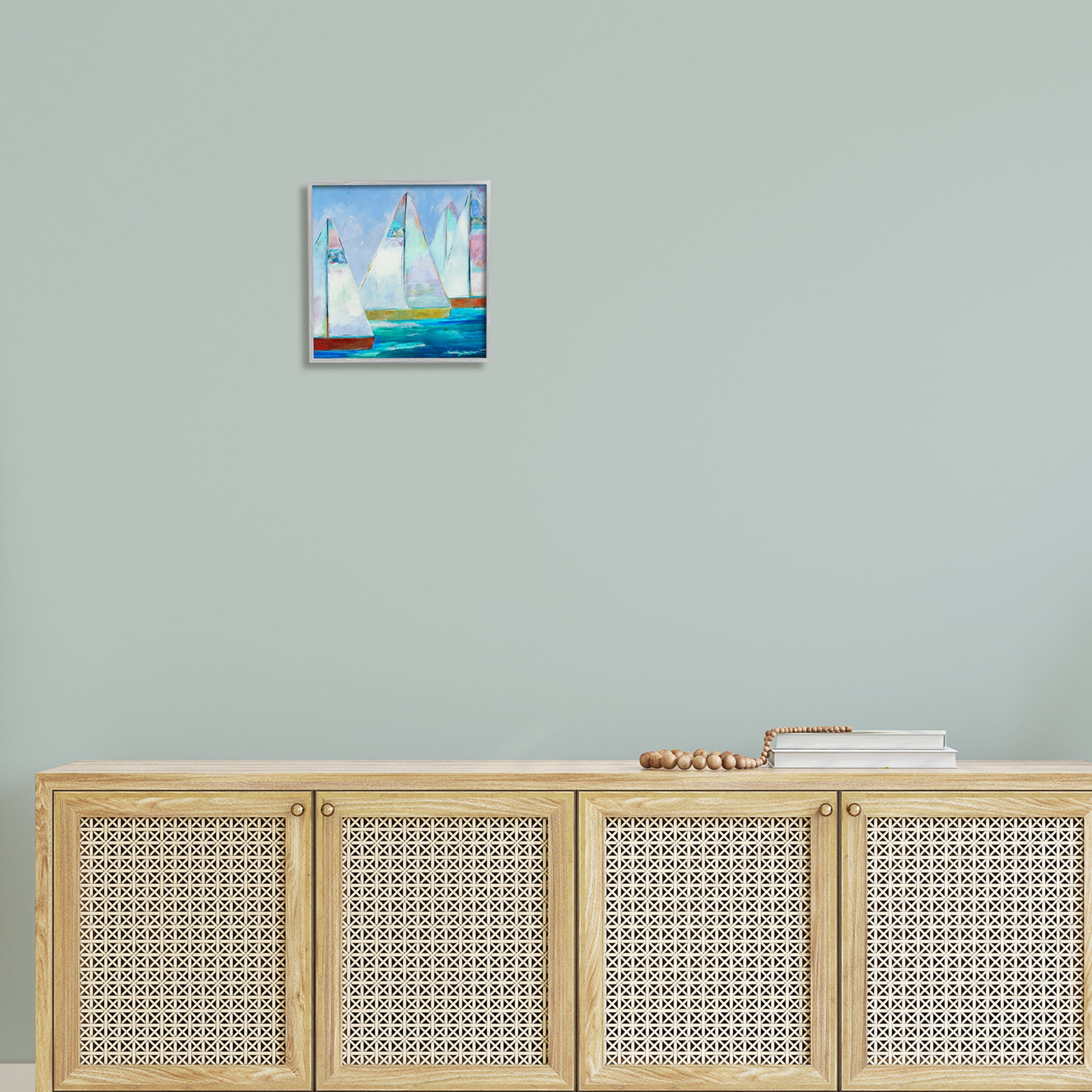 Stupell Industries Bold Sailing Boats Drifting Ocean Water Waves Painting Gray Framed Art Print Wall Art, Design by Jill Martin