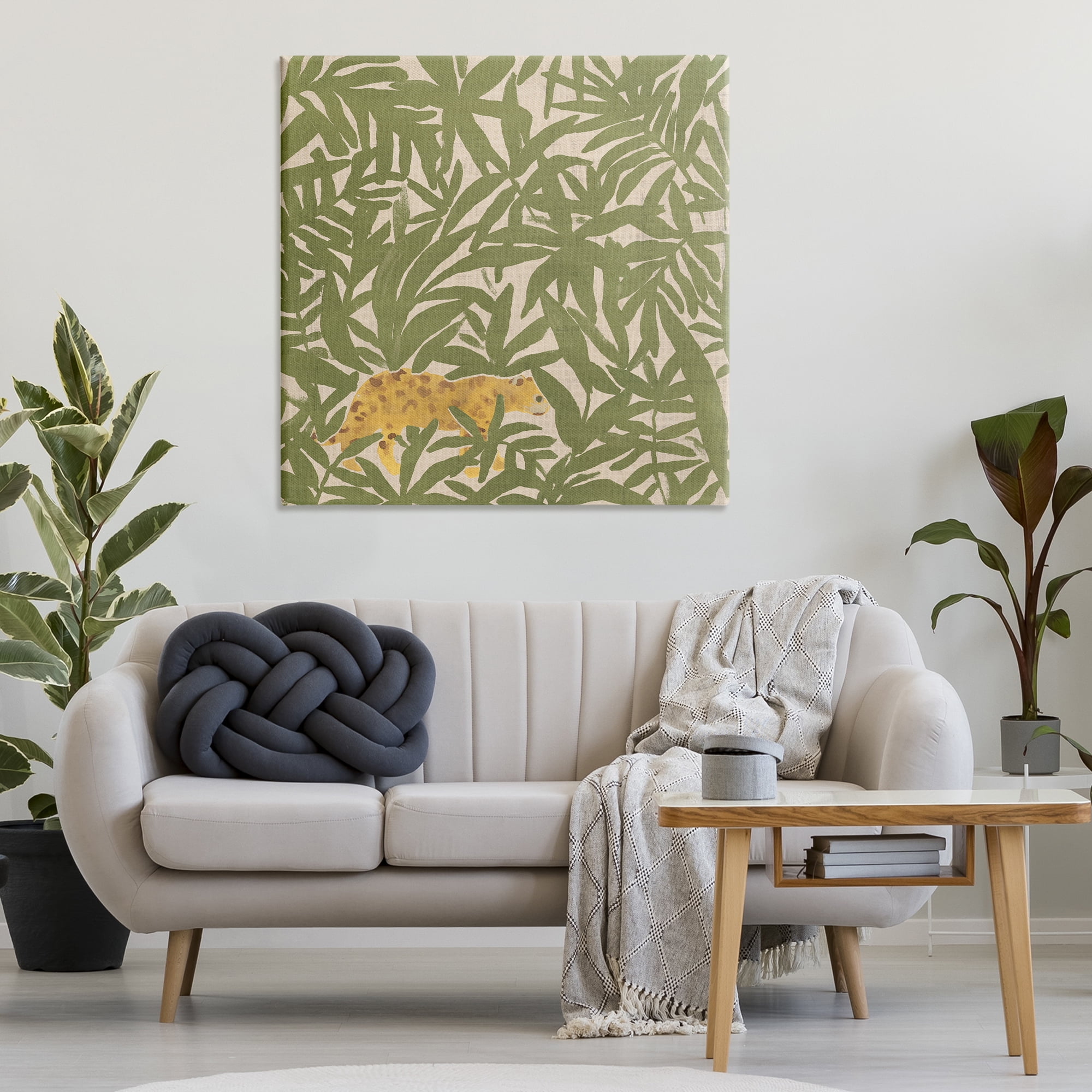 Stupell Industries Prowling Cheetah in Plants Botanical & Floral Painting Gallery Wrapped Canvas Art Print Wall Art, 36 x 36