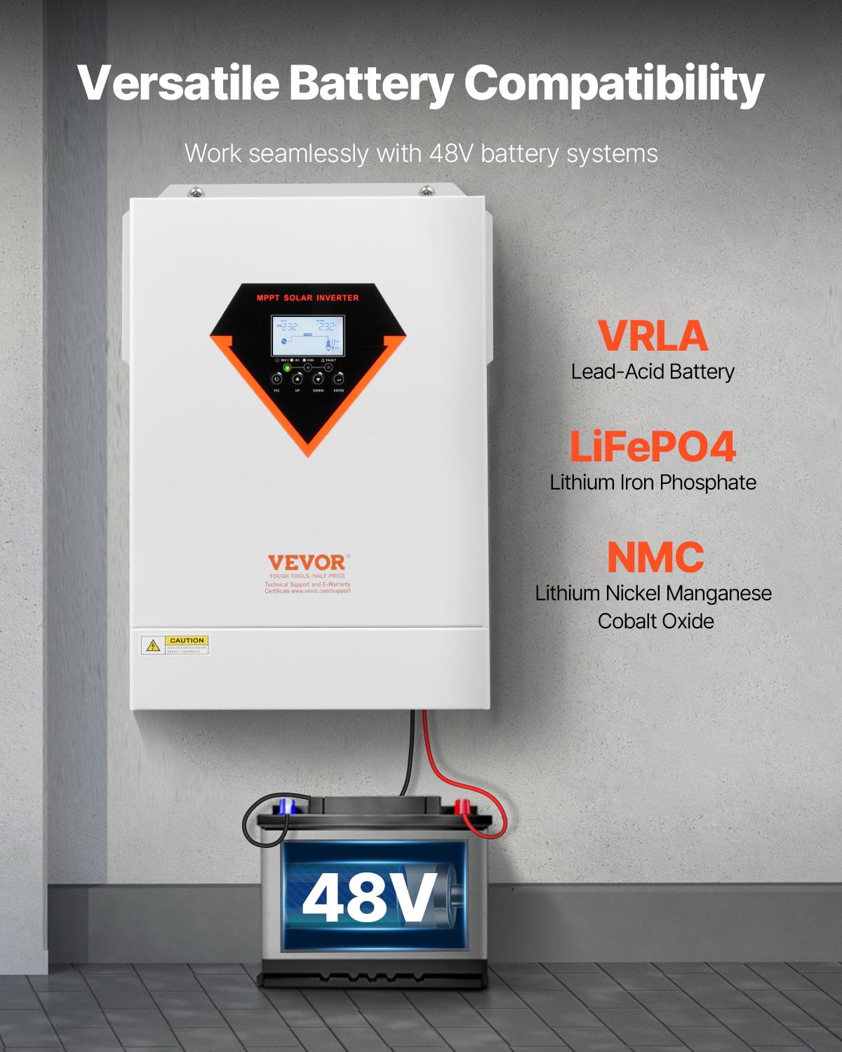 VEVOR Hybrid Solar Inverter, 6000W, All in One Pure Sine Wave Power Inverter Charger, 48V DC to 220/230V AC, with Built-in 120A MPPT Solar Controller, for Off-Grid System Lead Acid Lithium Battery