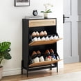 thumbnail image 2 of Natural Rattan 3-Tier Hidden Wooden Shoe Rack, Adjustable Shelves Shoe Storage Cabinet w/ 2 Flip Door & 1 Drawer, 2 of 7