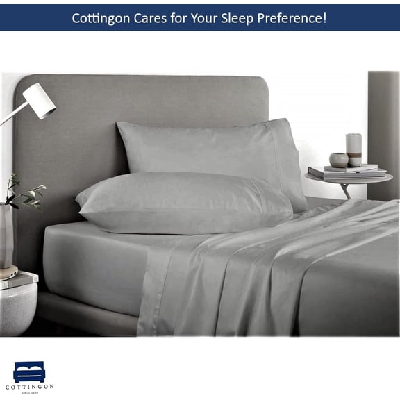 4 Piece Olympic Queen Sheets, Soft Premium  Long Staple Egyptian Cotton, Super Queen Mattress Bedsheet Set, Fits Upto 15 Inch Deep Pocket 66X80, Light Grey