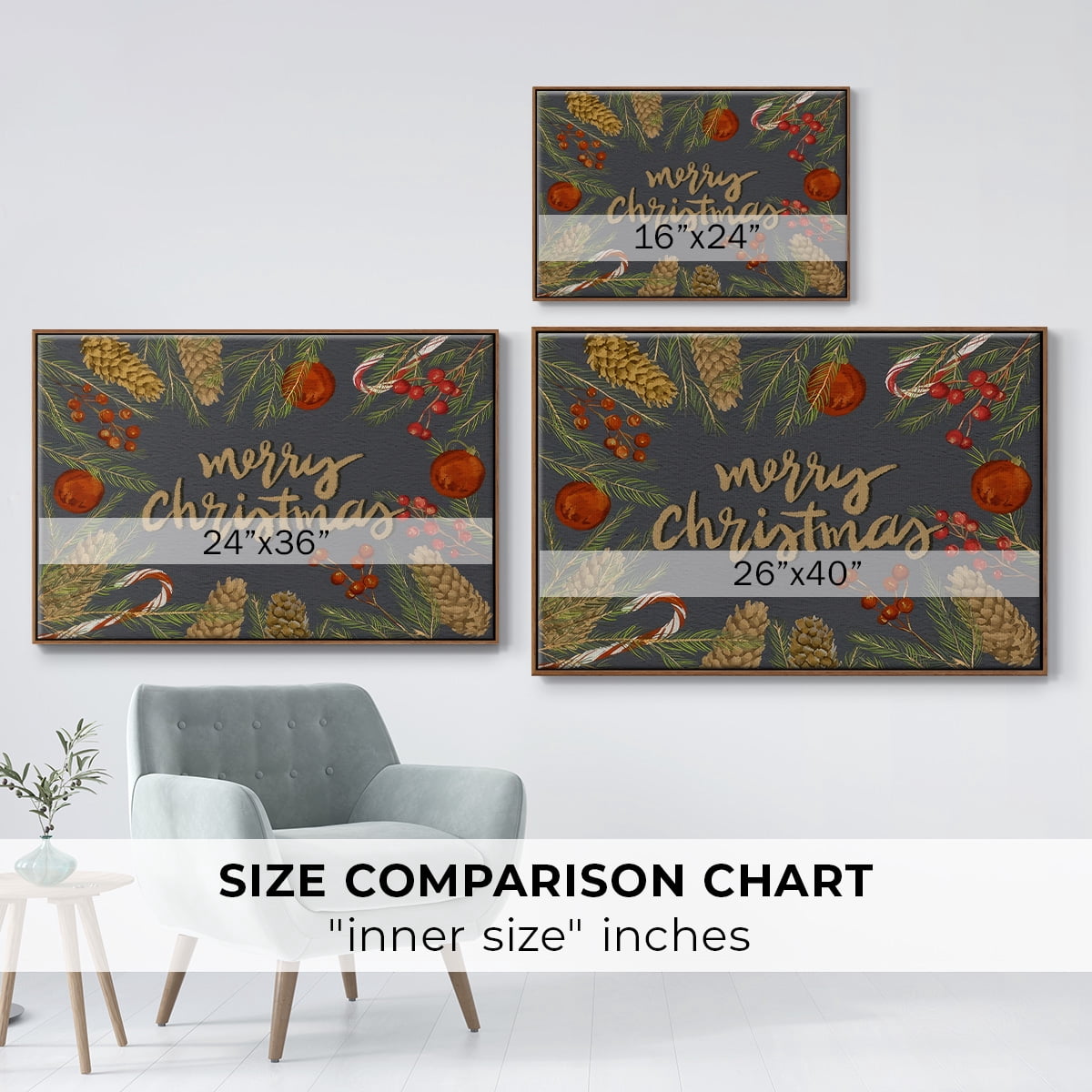 Holiday Sentiment I - Framed Gallery Wrapped Holiday Canvas - 17 x 25 - Rosewood Frame