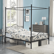Voilamart Canopy Bed Frame Full Size Metal Platform Bed with Headboard and Footboard, 4-Posters Mattresses Support, No Spring Box Needed, Black