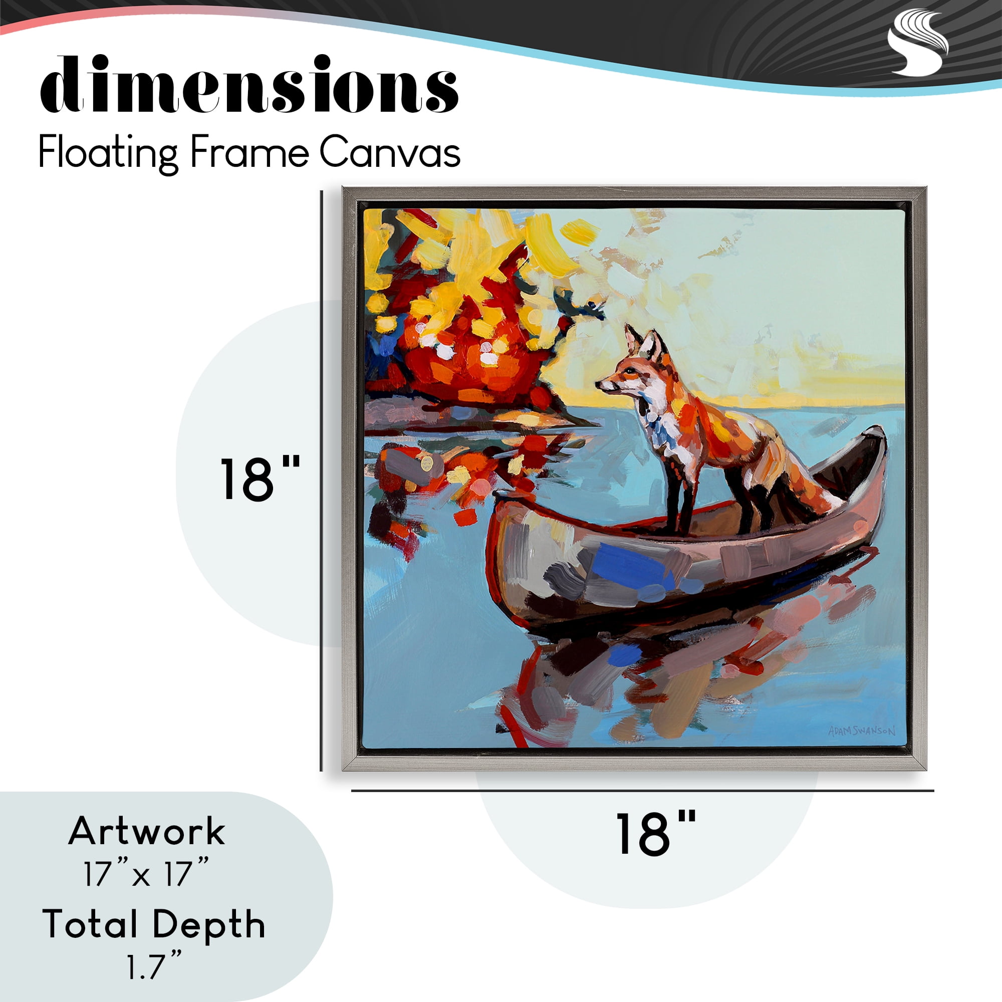 Fox's Voyage on Canoe Gray Framed Floater Canvas Wall Art, design by Adam Swanson