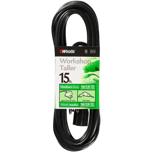 Woods 990261 16/3 15' Black SJTW General Purpose Extension Cord