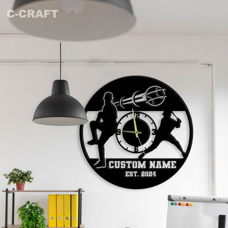 C-CRAFT Baseball Player Modern Wall Clock Silent 14 Inch for Living Room Wall Decor