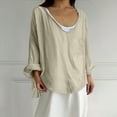 thumbnail image 6 of Holzkary Linen Tops for Women Loose Fit Basic Solid Tunic Tops Flowy Hem Boho Clothing Trendy 2025 Women's Solid Color Loose Plus Size Long Cotton Texture Dress Shirt Beige L, 6 of 7
