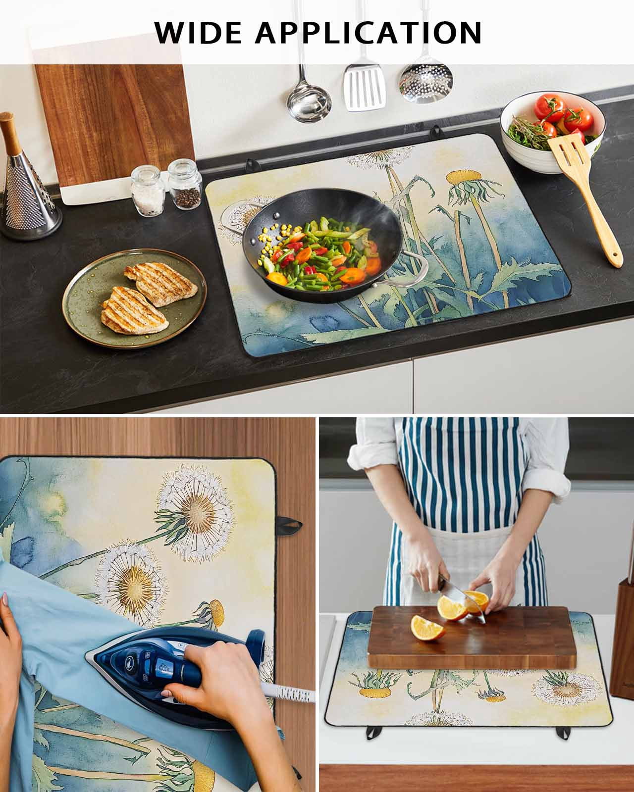 nqOlkjepod Large Induction Cooktop Protector Mat 24"x21", Yellow Blue Ombre Floral Stove Top Covers for Electric Stove, Watercolor Flowers Retro Stove Burner Cover Mats, Glass Top Stove Cover