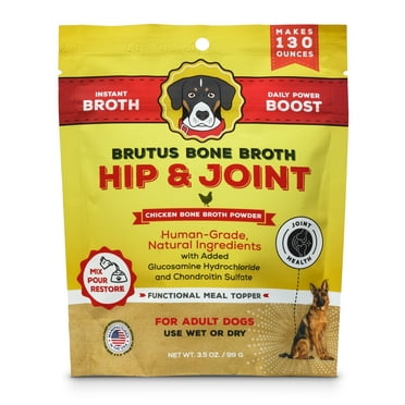 Brutus Bone Broth Hip and Joint Meal Toppers for Dogs Mega Pack (Chicken) - Bone Broth Powder with Chondroitin, Glucosamine & Turmeric - Makes Up to 130 OZ of Liquid Bone Broth