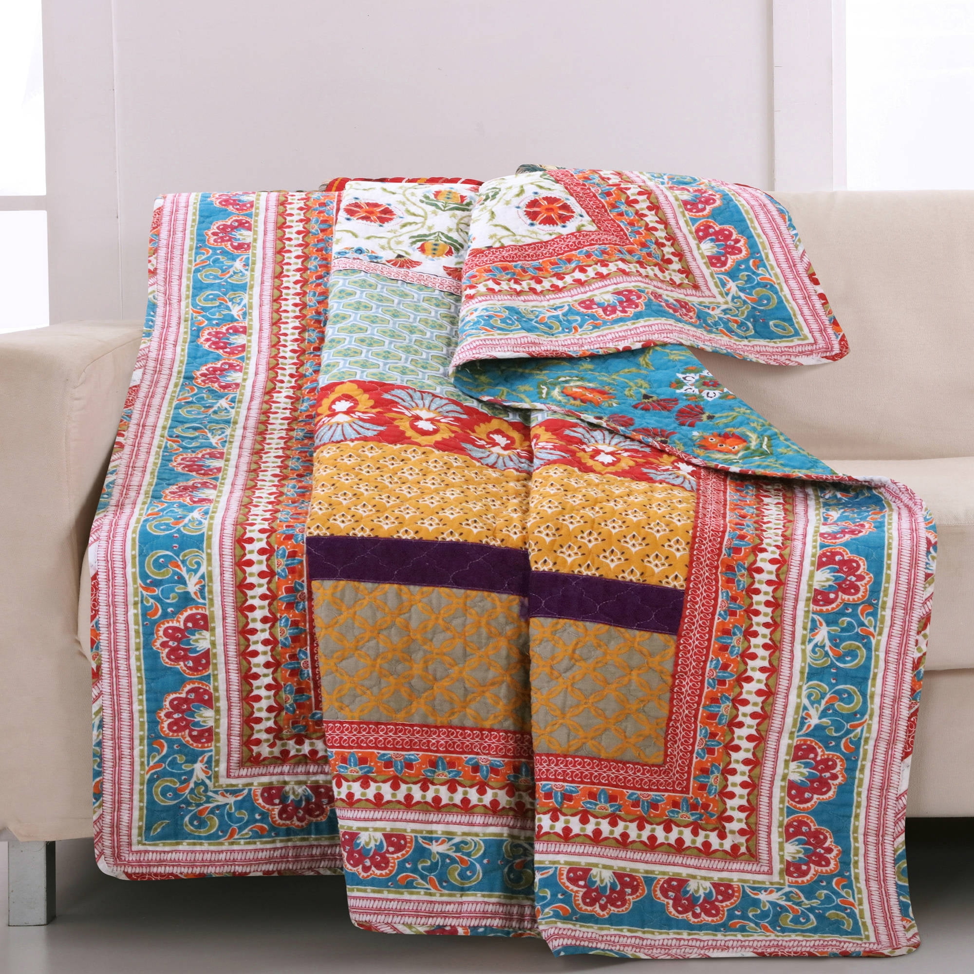 Greenland Home Fashions Thalia 100% Cotton Throw Blanket, Reversible, Velvet Embellished, 50 W x 60 L inches, Tango