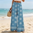 thumbnail image 4 of Bzdzmqm Women Plus Size High Waisted Palazzo Pants Flowy Floral Boho Lounge Trousers Vacation Beach Summer Casual Elastic Waist Wide Leg Trousers, Light Blue XL, 4 of 5