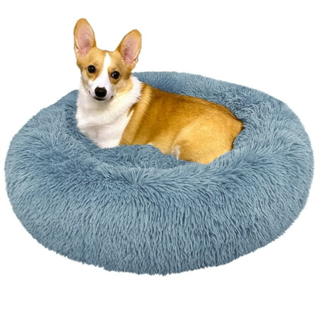 UPC: 0840168304974 | PetAmi Medium Calming Dog Bed for Dogs Puppy  Round Washable Pet Bed for Cat Kitten  Anti Anxiety Dog Bed Cuddler for Couch  Fluffy Plush Circular Dog Donut Bed  Fits up to 45 lbs  30 inch  Dusty Blue