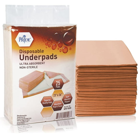 Med Pride Underpads 23x36 inch, 25 count Disposable Adult Bed Pads, Adult Pee Pads, Leakproof Underpads