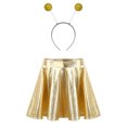 thumbnail image 2 of Yartina Girls Glossy Metallic Flared Pleated Mini Skirt Alien Cosplay Hair Hoop Outer Space Costume Gold 10, 2 of 6