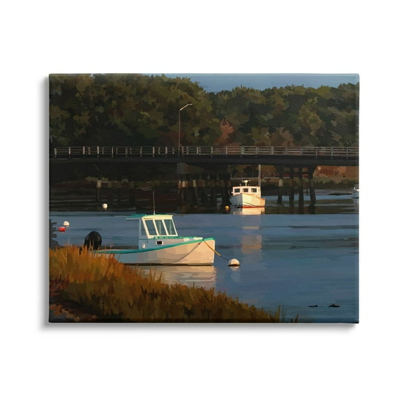 Stupell Industries Boats Under Bridge River Scenery Coastal Photography Gallery Wrapped Canvas Print Wall Art