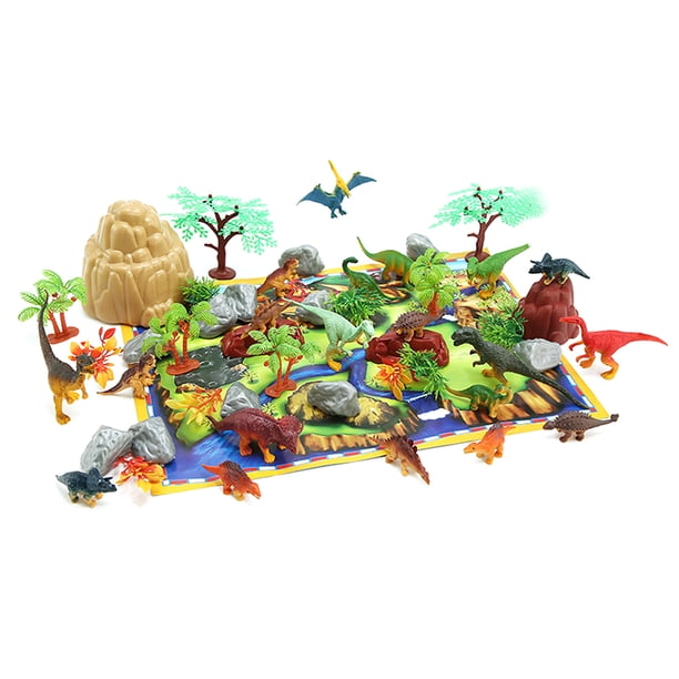 EeaseMX Juego de 50 dinosaurios de juguete de plástico para niños, modelo de planta de simulación, empaquetado en barril.