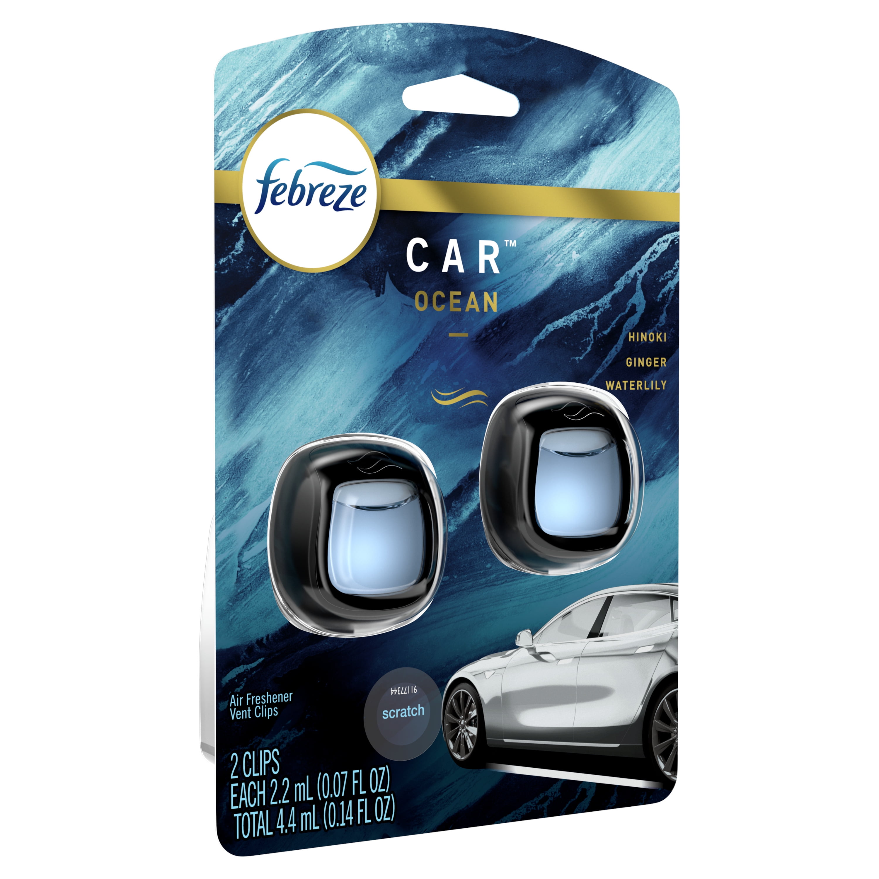 Febreze Car Odor Eliminating Air Freshener Vent Clips, Ocean, 2 Count