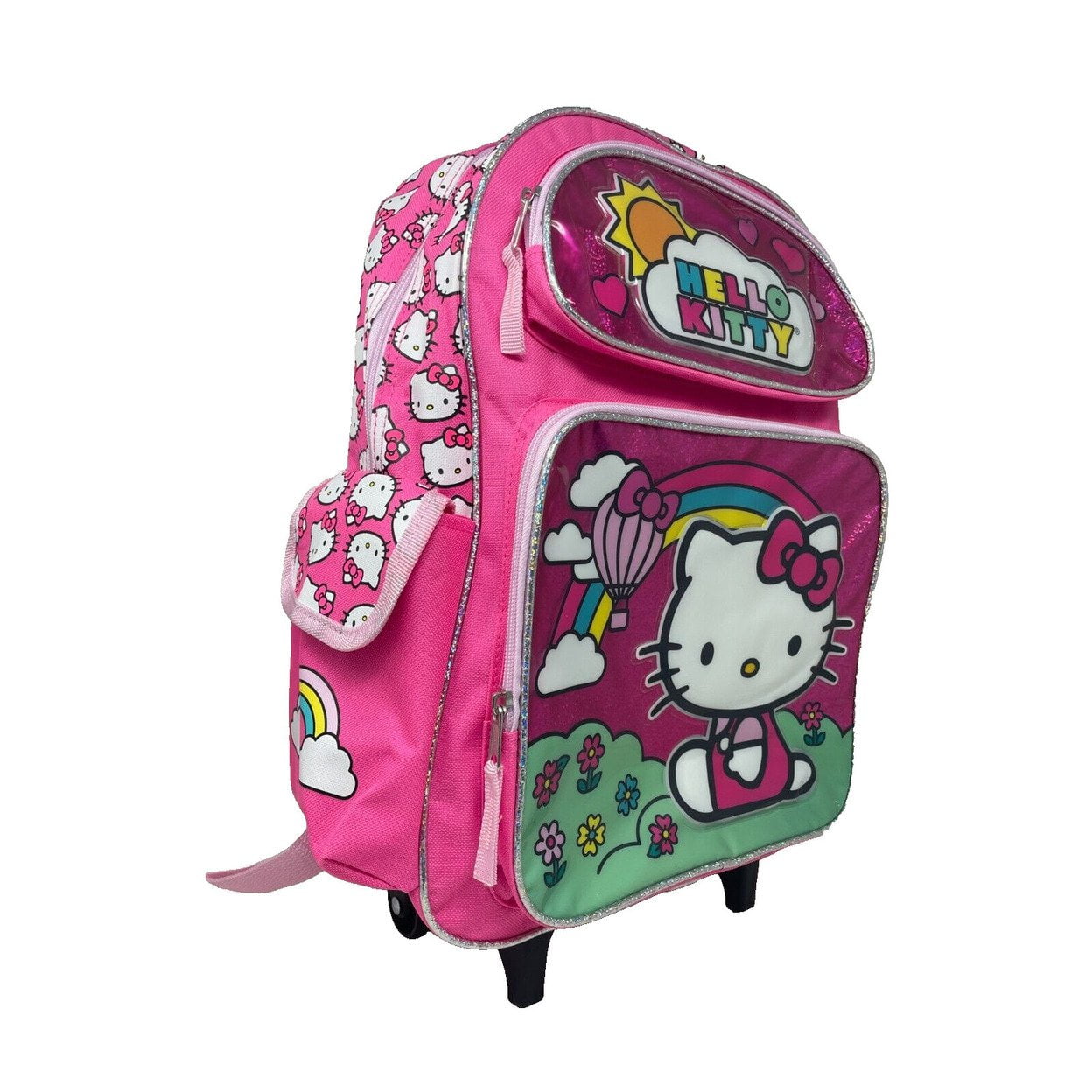 Hello Kitty Kids Full Size Shinny Pink 16 inch Roller Backpack with Wheels Walmart