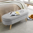 thumbnail image 2 of DEALTOPS 3D Linen Fabric Ottoman, Oval Storage Bench with Storage Space and Rubber Wood Legs, Gray, 2 of 8