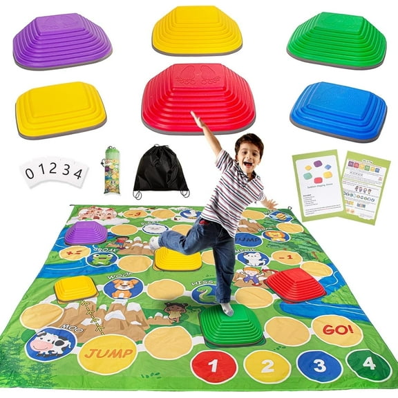 Zenkitch Stepping Stones for Kids, 6pcs Non-Slip Balance Stepping Stones, Coordination & Obstacle Play, Indoor & Outdoor, Ages 3 