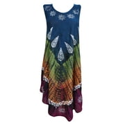 Mogul Summer Sleeveless Comfy Dresses Tie Dye Knee-Long Rayon Tank Dress