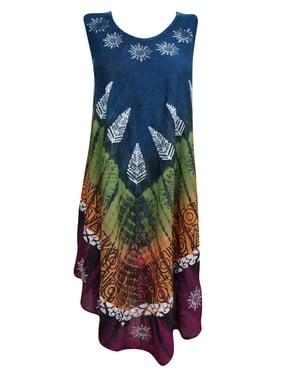 Mogul Summer Sleeveless Comfy Dresses Tie Dye Knee-Long Rayon Tank Dress