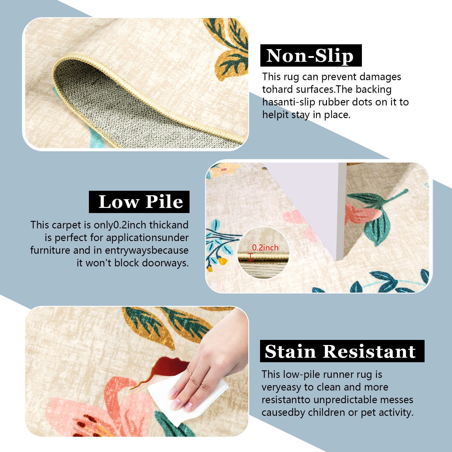 Wellber Area Rug Soft Vintage Floral Rugs Non Slip Carpet for Bedroom Living Room Home Deocr,4'x6',Beige