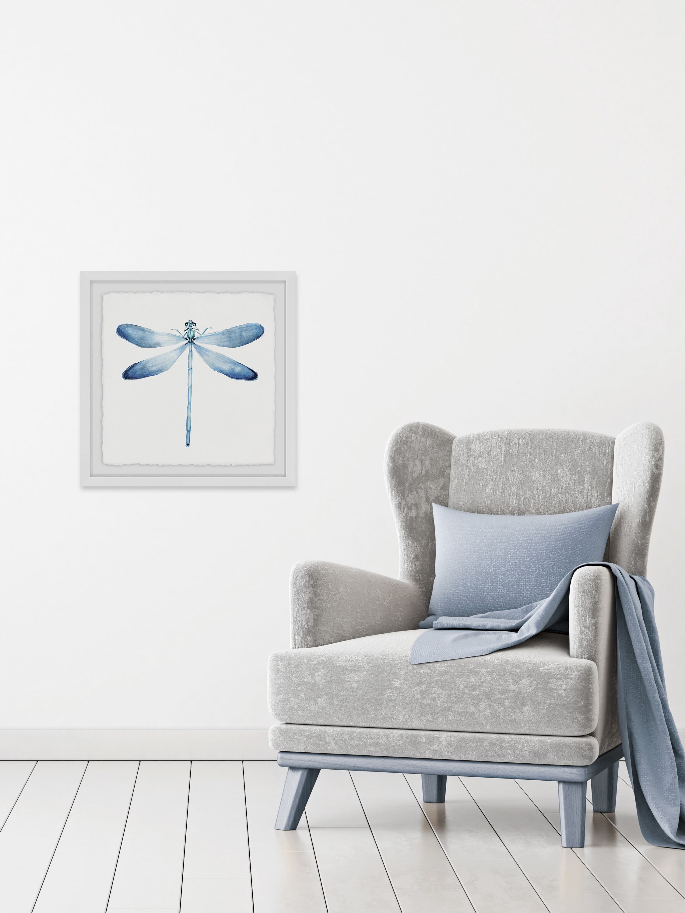 Marmont Hill Pastel Blue Dragonfly Framed Wall Art, 32" x 32"