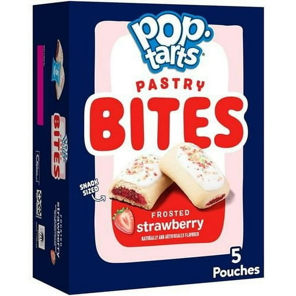 Pop-Tarts Baked Pastry Bites, Kids Snacks, School Lunch, Frosted Strawberry, 7Oz Box (5 Pouches) - Pack of 2