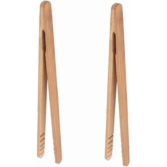 2 Pack Bamboo Toast Tongs, 7 Inches Mini Wood Cooking Tong with Anti-slip Design Great for Serving Food/Toaster/Bread & Pickles/Sugar/Barbecue,Small Kitchen Tongs Multi-use for Salad, Grilling