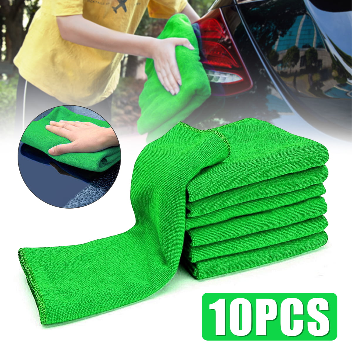 1-10PCS Green Thicken Microfiber Cleaning Towel Car Wash Cleaner Clean Cloth 