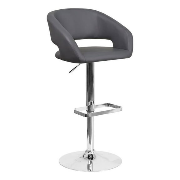 Bowery Hill 32'' Contemporary Faux Leather Adjustable Bar Stool in Gray