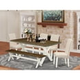 thumbnail image 3 of East West Furniture X077BA201-6 6-Pc Dining Room Set - 4 Kitchen Chairs, a Small Bench Distressed Jacobean Top and 1 Modern Distressed Jacobean Kitchen Table Top - Linen White Finish, 3 of 3