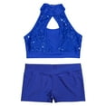 thumbnail image 3 of Alvivi Kids Girls Sparkle Dance Performance Outfits Sleeveless Sports Crop Top with Booty Shorts Royal Blue 10, 3 of 5