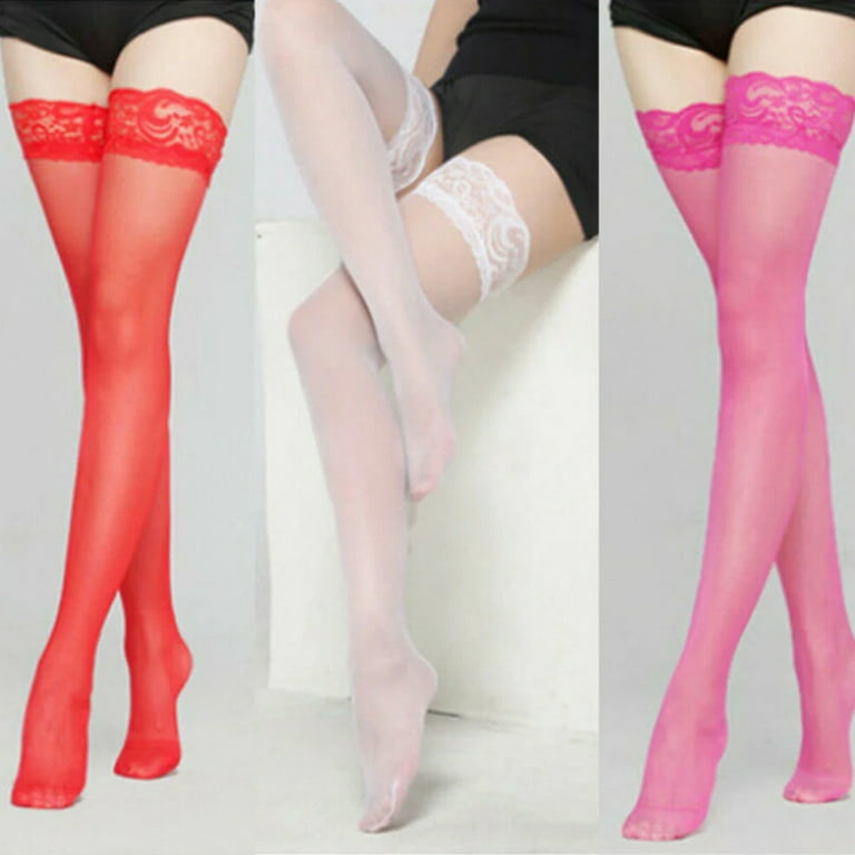 Lace Trim Stay-up Stockings Back Seam Ultra Sheer Silicon Anti-slip Thigh  Highs