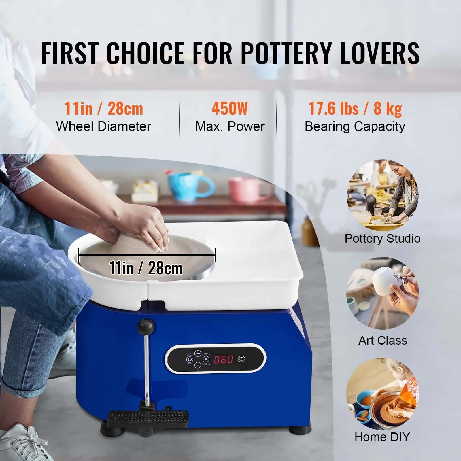Pottery Wheel 450W, 11in Clay Wheel Machine for Adults Beginners, Adjustable Speed 60-300RPM, Detachable Basin, LCD Touch Screen, Craft DIY Kit, Blue