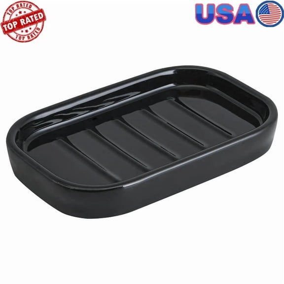 Black Ceramic Soap Dish Basic For Bathroom Countertop Practical Soap Bar Holder