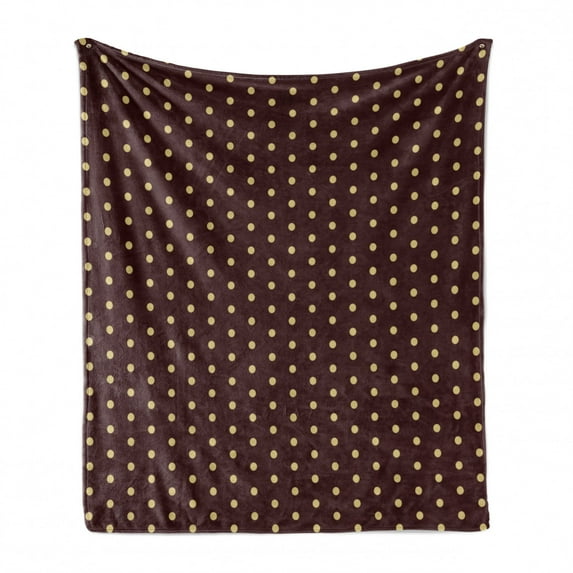 Abstract Soft Flannel Fleece Throw Blanket, Old Fashioned Retro Polka Dots Motif Feminine Fashion Repeating Rounds Print, Cozy Plush for Indoor and Outdoor Use, 70" x 90", Brown Beige, by Ambesonne