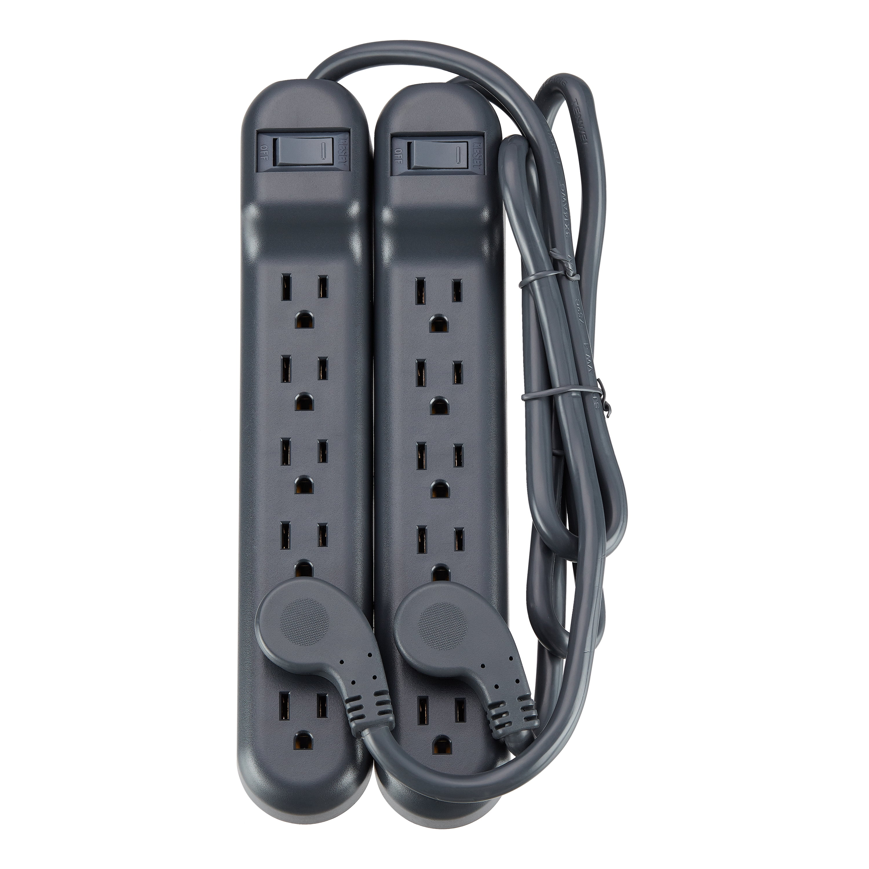 onn. Surge Protector with 6 AC Outlets, 2 Pack, 2.5ft Power Cord