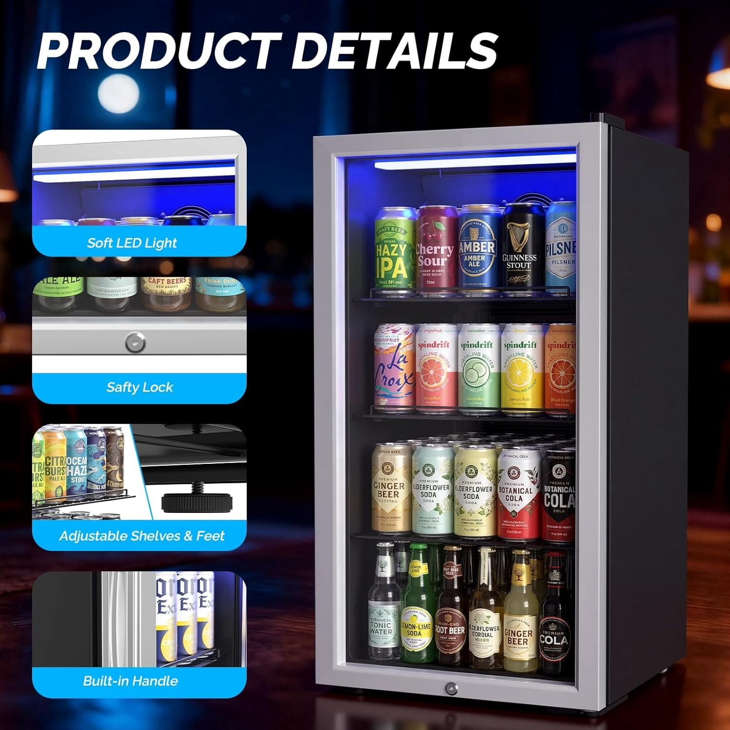 Ktaxon 130 Can Beverage Refrigerator, 3.2 Cu. Ft. Drink Cooler with Double Layer Glass Door, Adjustable Shelf & Lock, 32-50°F for Home Office Bar
