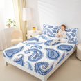 thumbnail image 4 of Manfei Vinatge Paisley Twin Sheet Sets,Boho bohemian Twin Fitted Sheet,Blue White Flat Sheet For Kids,Luxury Bedroom Decor,3pcs, 4 of 7
