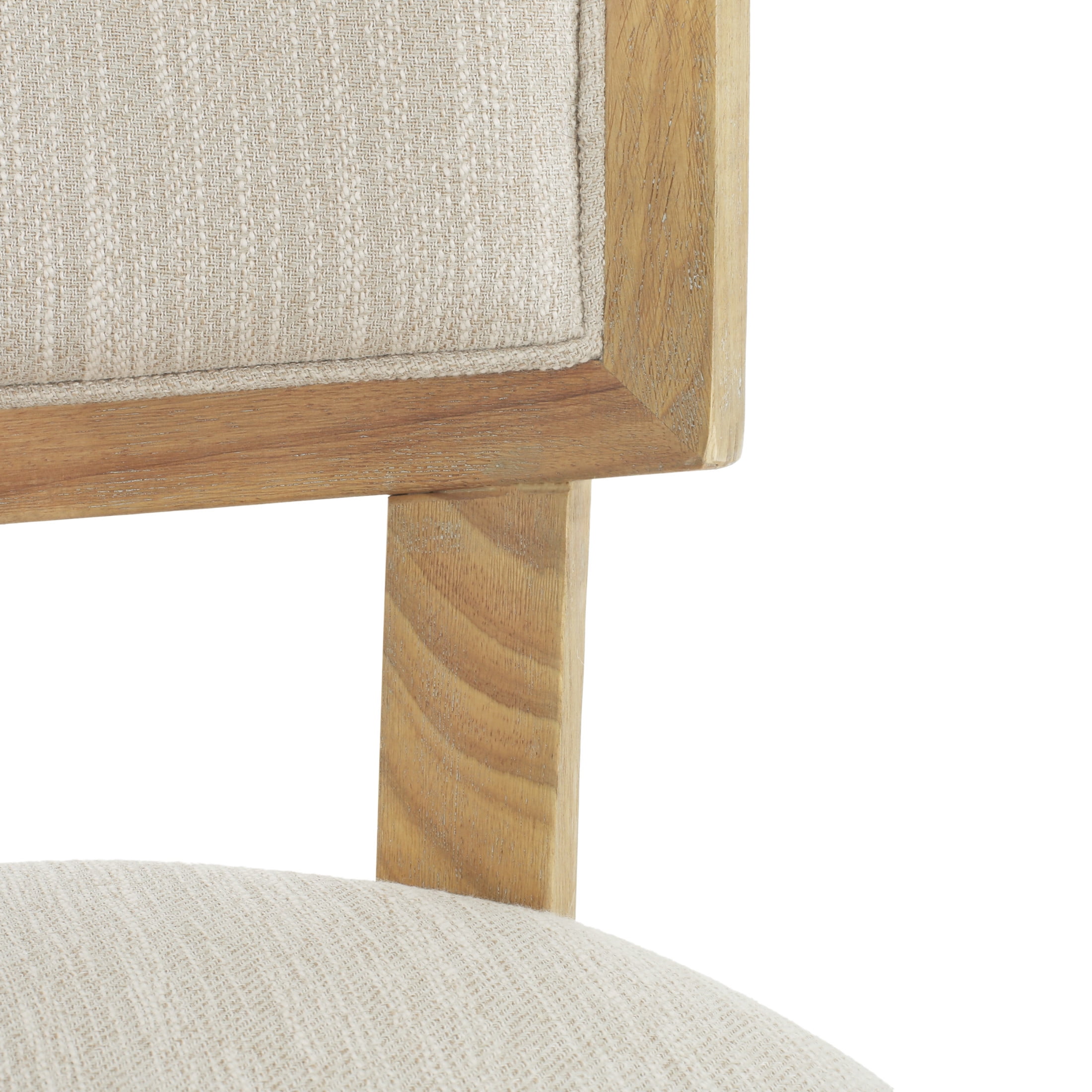 Farmhouse Fabric Upholstered Dining Chairs, Durable Rubberwood Frame, Natural+Beige, Set of 2