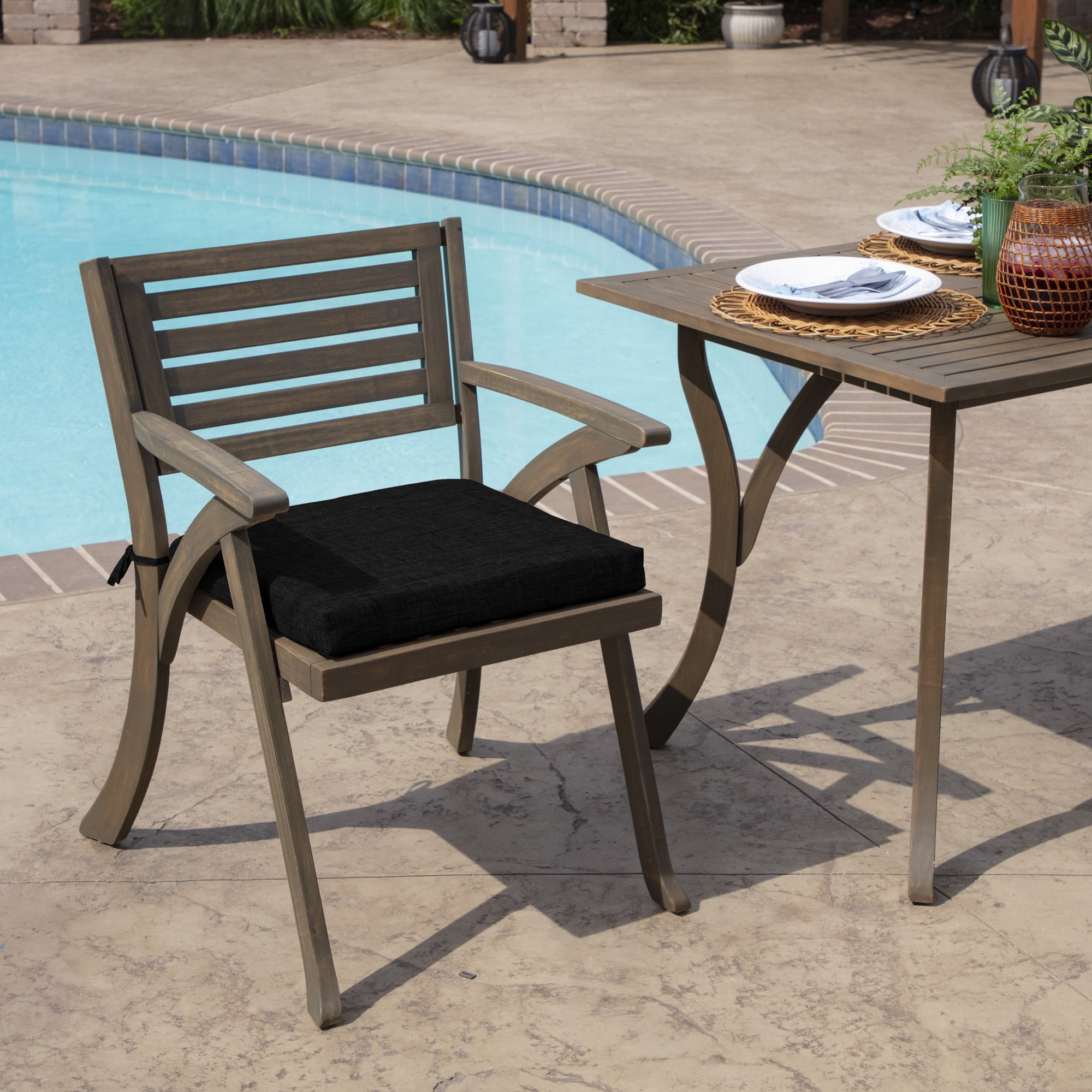 ARDEN Outdoor Seat or Rocking Chair Cushion, 19 in x 18 in, Water Repellent, Fade Resistant, Black Leala
